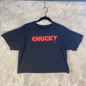 Chucky Crop Top Womens Size L Black‎ Horror Movie Graphic Tee Shirt